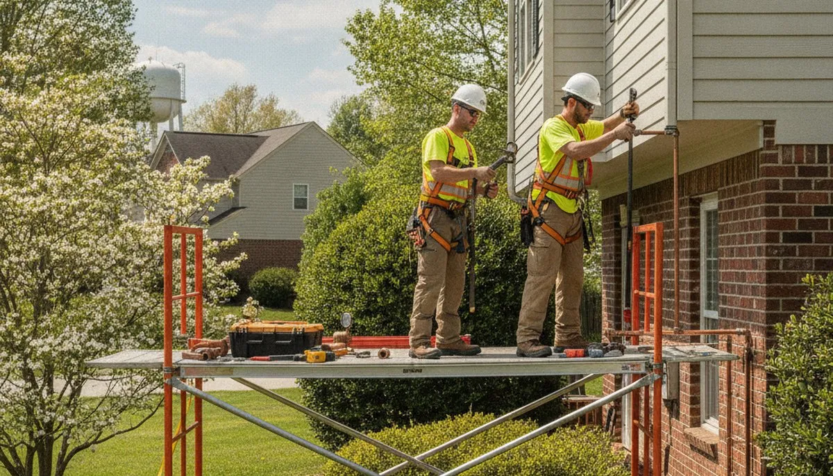 Durham, NC plumber repairing a plumbing system for residential repair service